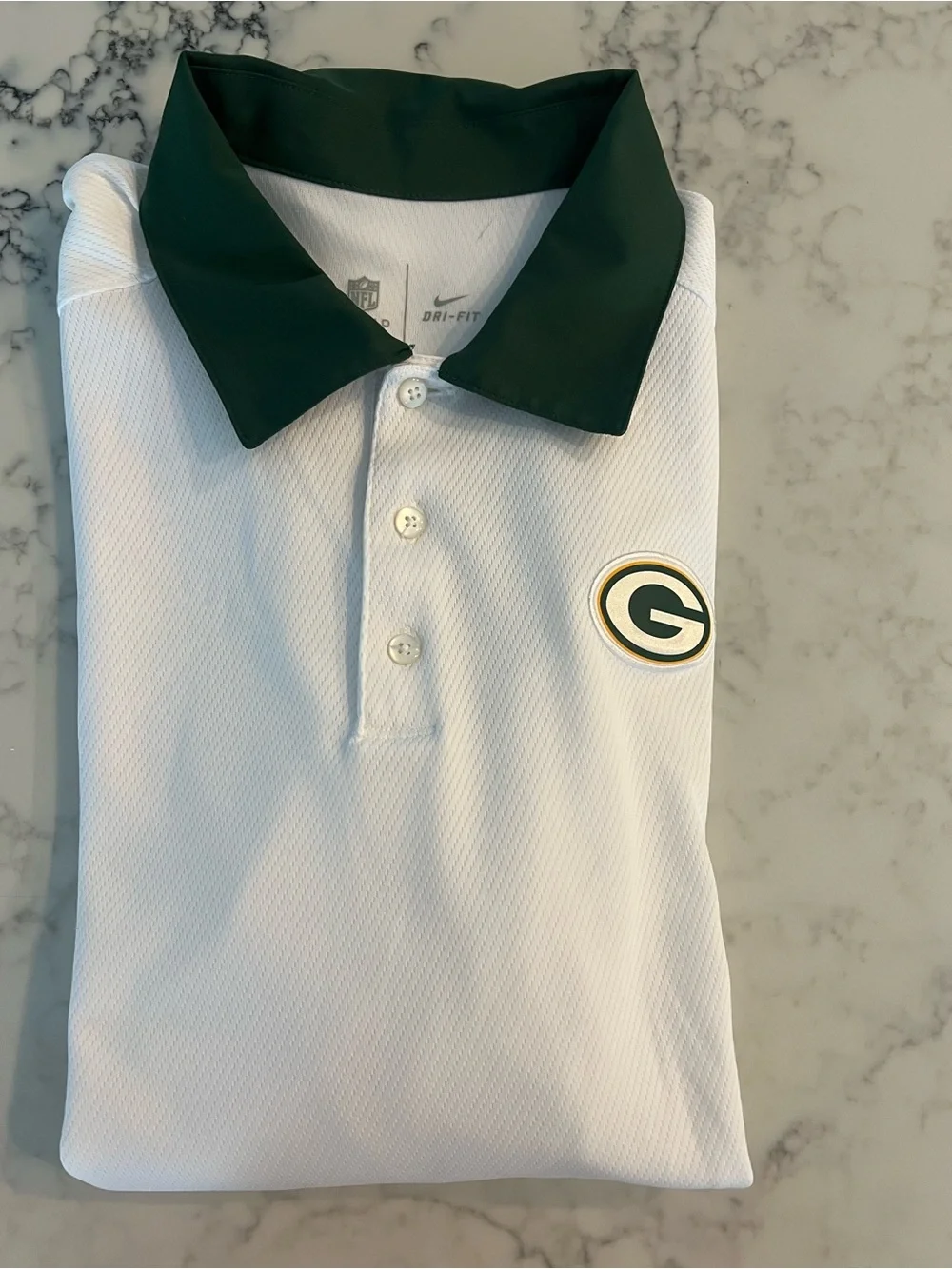 Green Bay Packers Shirt Nike White Short Sleeve Polo Size Large Dri Fit EUC